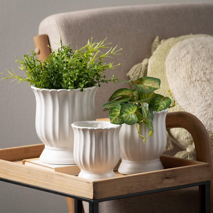 Matte White Scalloped Planter - Veranda Cafe & Mercantile