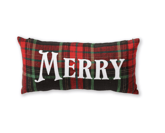 "Merry" Christmas Plaid Pillow - Veranda Cafe & Mercantile
