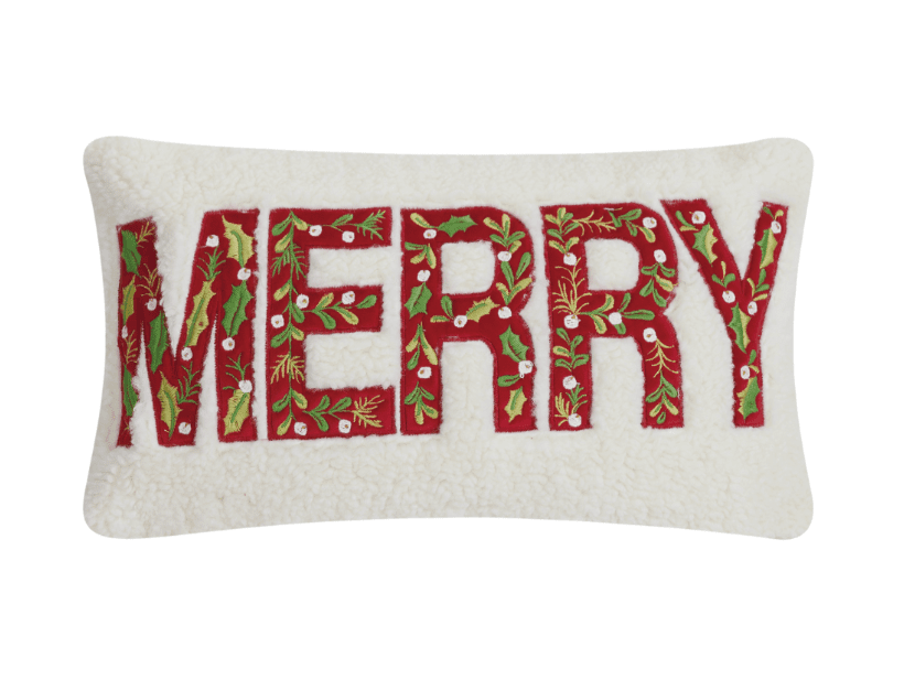 Merry Sherpa Embroidered Pillow - Veranda Cafe & Mercantile