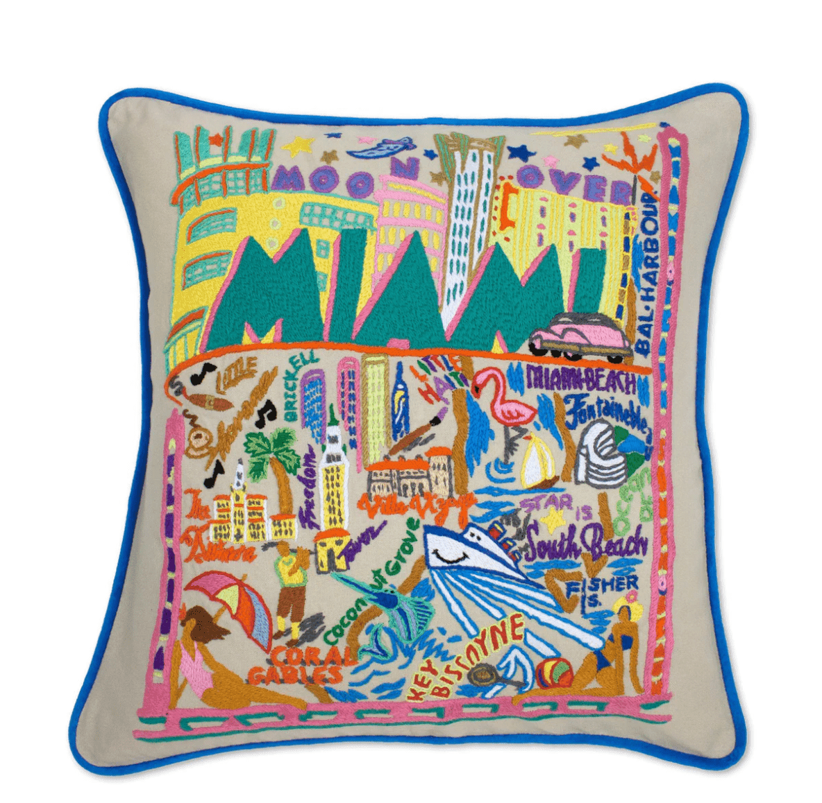 Miami Hand - Embroidered Pillow - Veranda Cafe & Mercantile