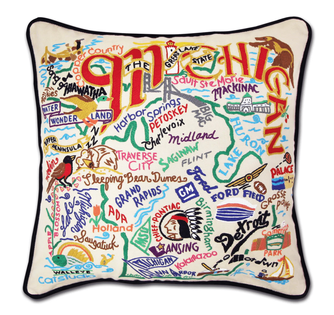Michigan Hand - Embroidered Pillow - Veranda Cafe & Mercantile