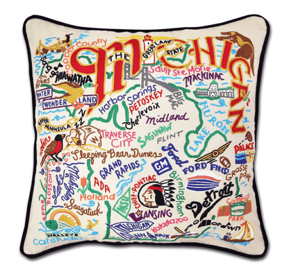 Michigan Hand - Embroidered Pillow - Veranda Cafe & Mercantile