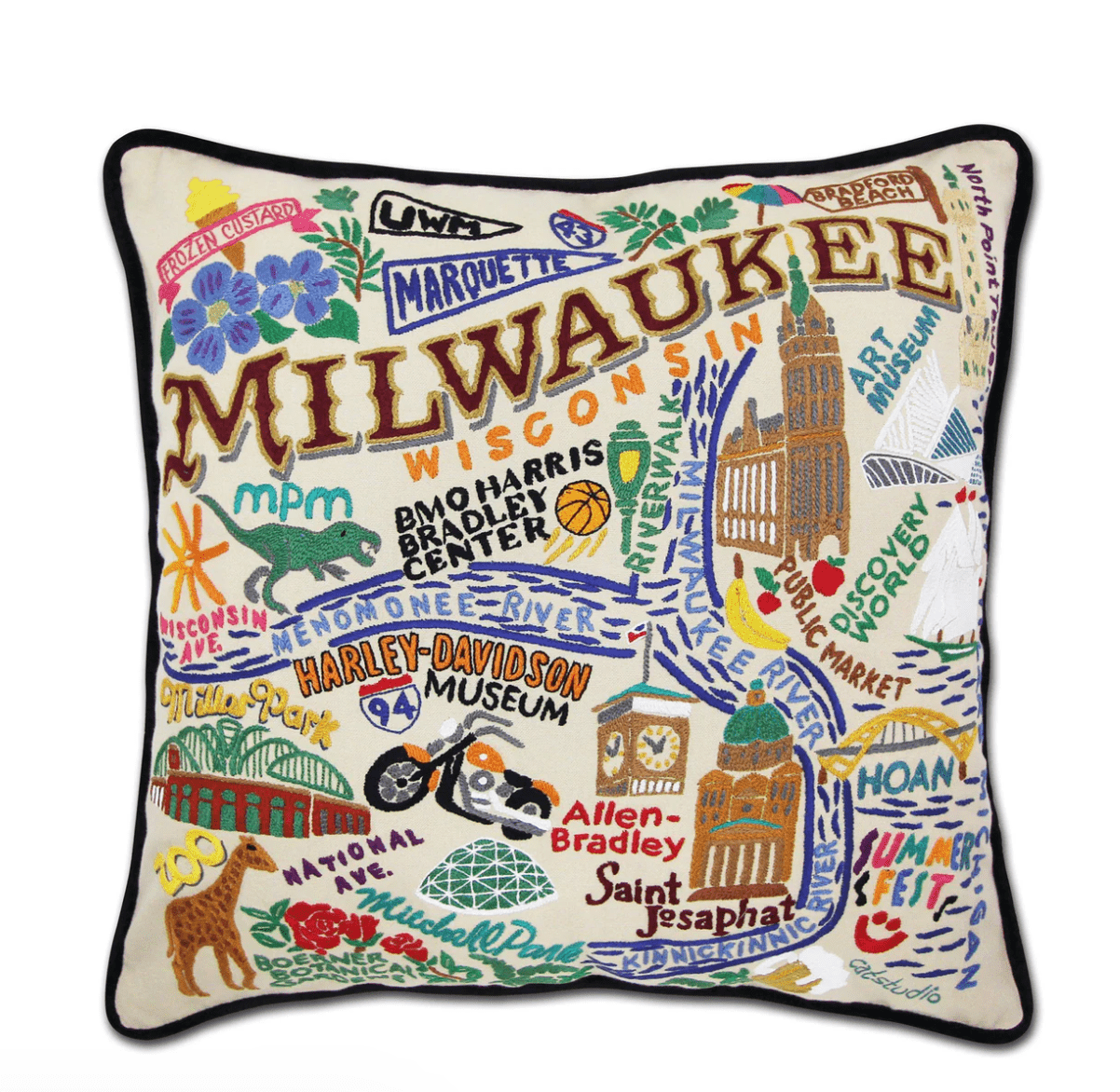 Milwaukee Hand - Embroidered Pillow - Veranda Cafe & Mercantile