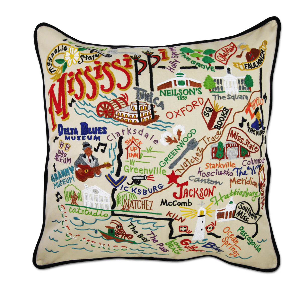 Mississippi Hand - Embroidered Pillow - Veranda Cafe & Mercantile