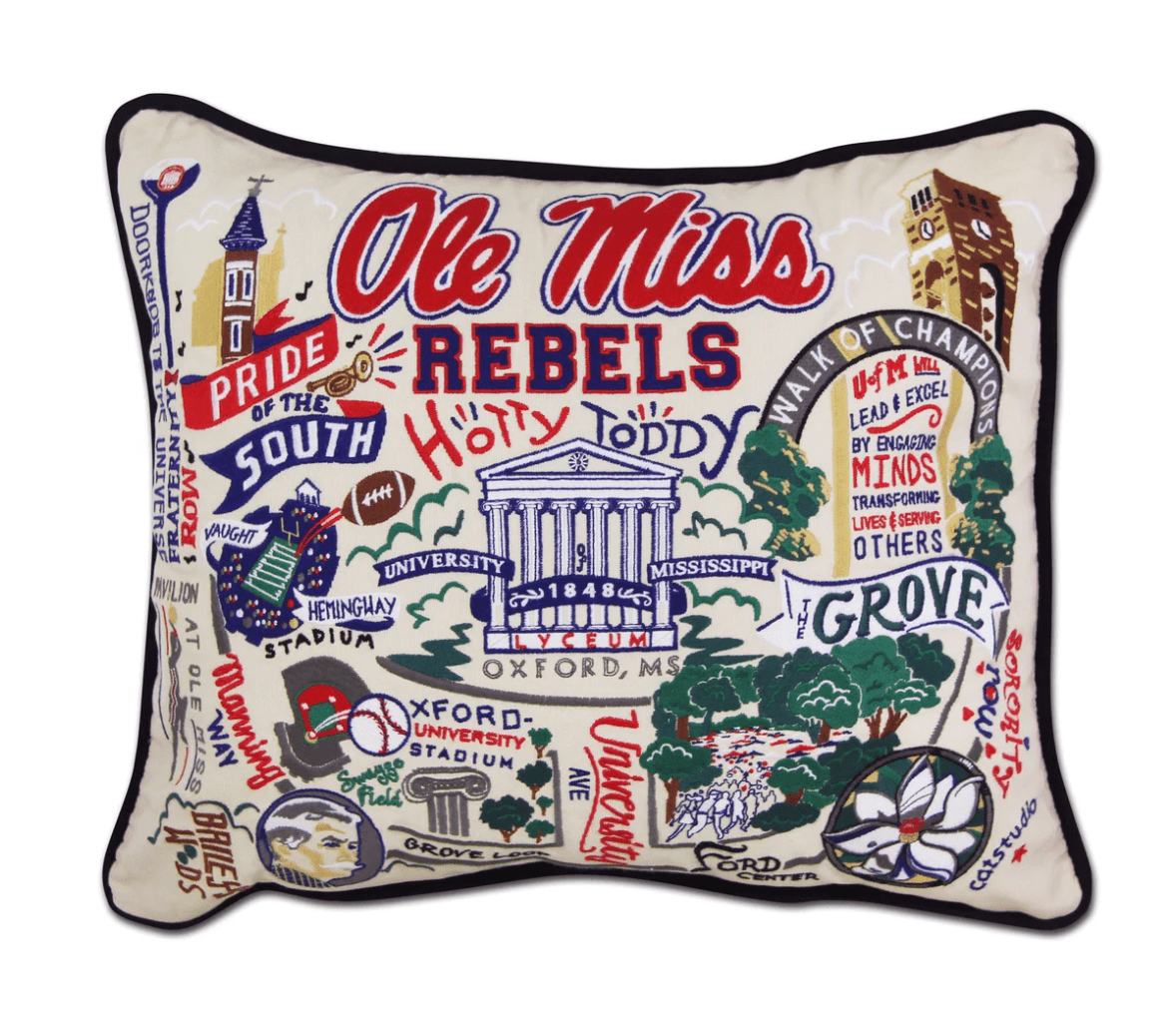 Mississippi, University of (Ole Miss) Embroidered Pillow - Veranda Cafe & Mercantile