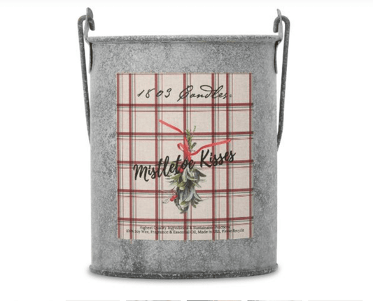 Mistletoe Kisses Soy Candle – Limited Edition 20 oz. Plaid Tin Pail - Veranda Mercantile