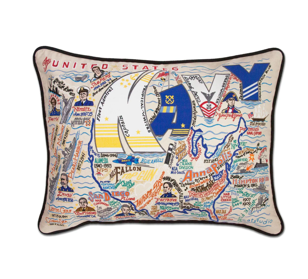 Navy Embroidered Pillow - Veranda Cafe & Mercantile