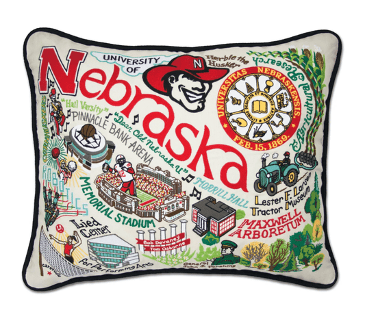 Nebraska, University of Embroidered Pillow - Veranda Cafe & Mercantile