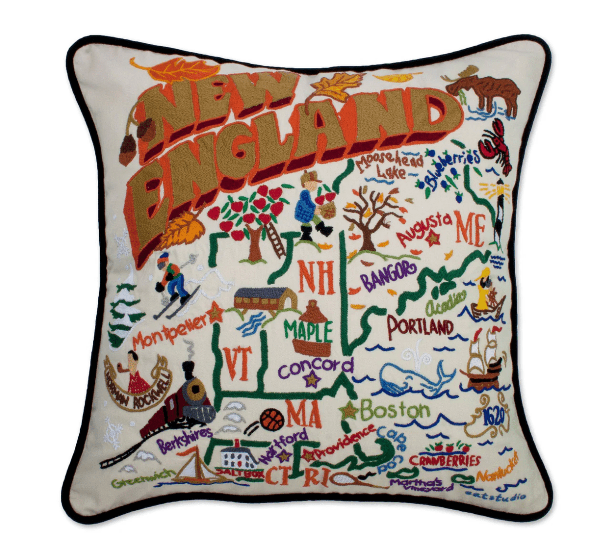 New England Hand - Embroidered Pillow - Veranda Cafe & Mercantile