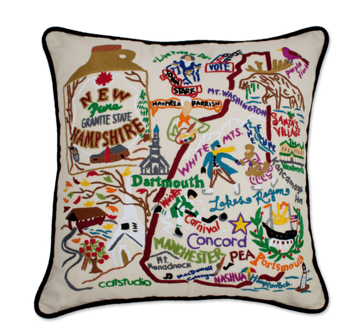 New Hampshire Hand - Embroidered Pillow - Veranda Cafe & Mercantile