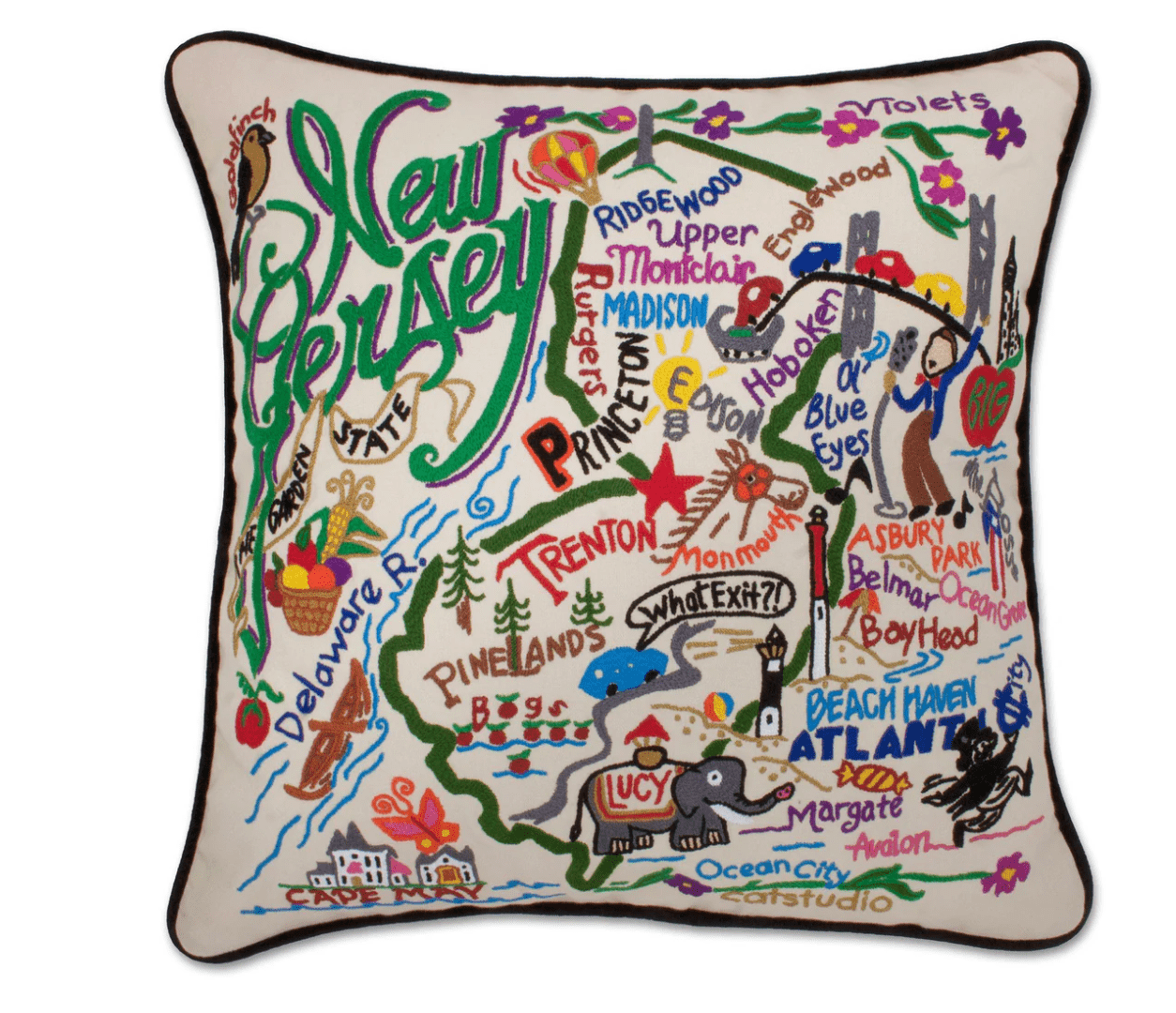 New Jersey Hand - Embroidered Pillow - Veranda Cafe & Mercantile