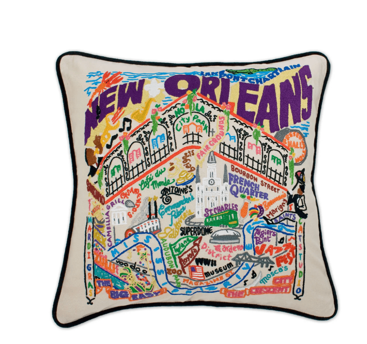 New Orleans Hand - Embroidered Pillow - Veranda Cafe & Mercantile