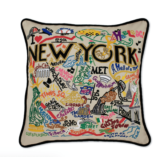 New York City Hand - Embroidered Pillow - Veranda Cafe & Mercantile