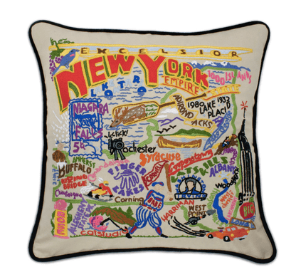 New York State Hand - Embroidered Pillow - Veranda Cafe & Mercantile