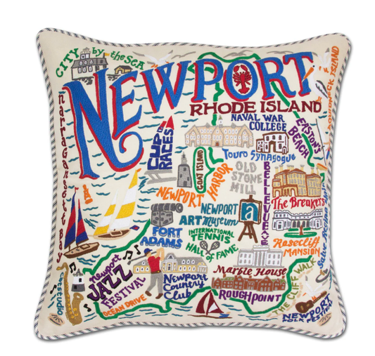 Newport Hand - Embroidered Pillow - Veranda Cafe & Mercantile