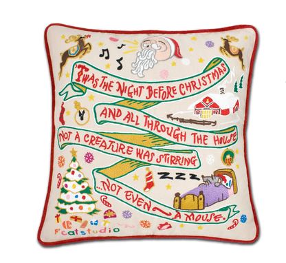 Night Before Christmas Hand - Embroidered Pillow - Veranda Cafe & Mercantile