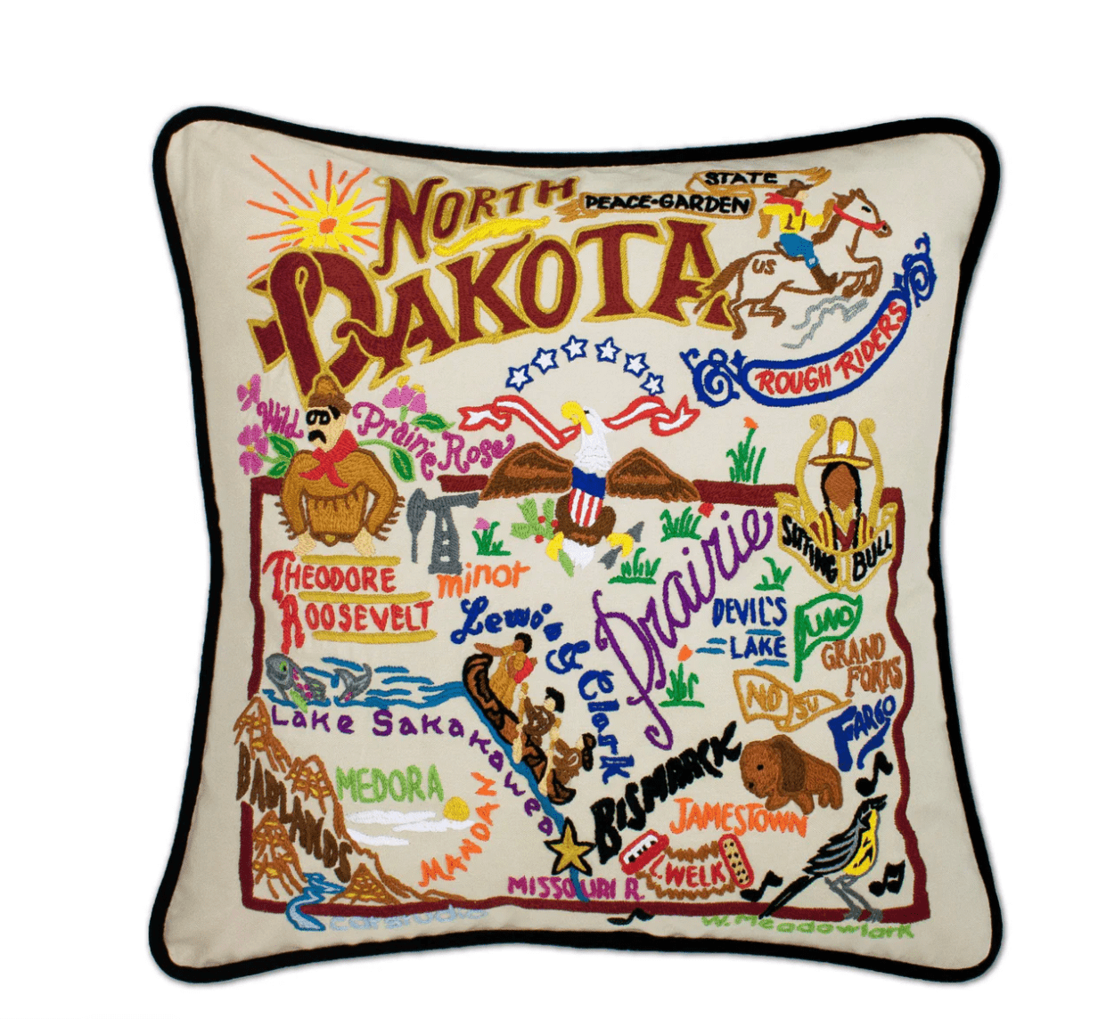 North Dakota Hand - Embroidered Pillow - Veranda Cafe & Mercantile