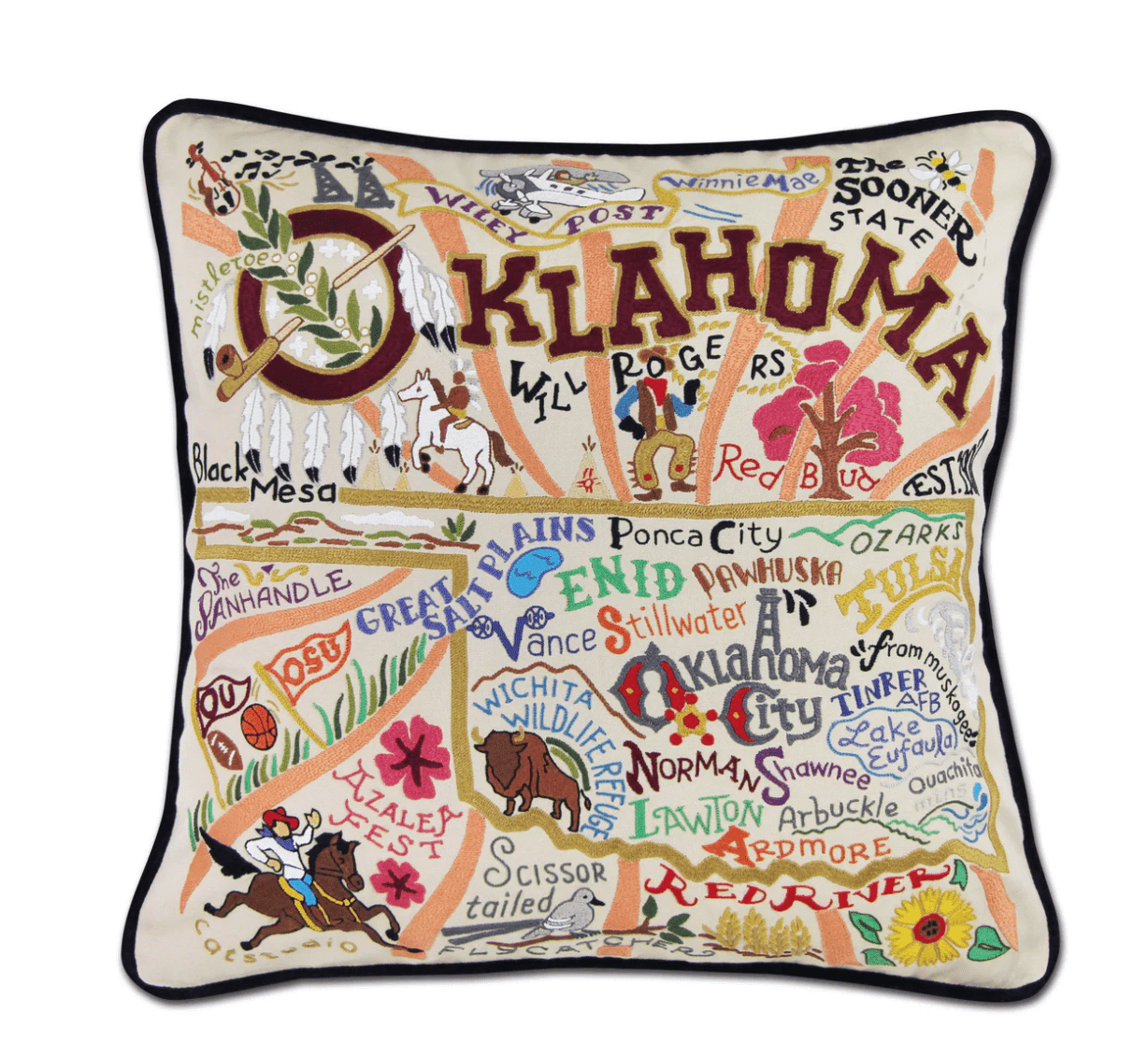 Oklahoma Hand - Embroidered Pillow - Veranda Cafe & Mercantile