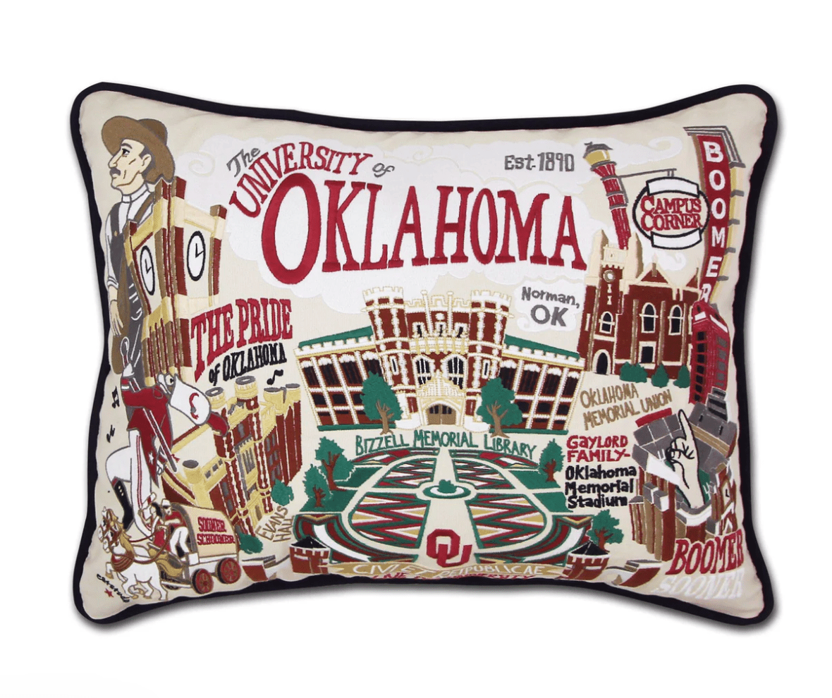 Oklahoma, University of Embroidered Pillow - Veranda Cafe & Mercantile