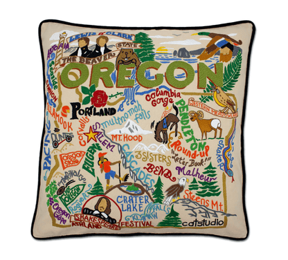 Oregon Hand - Embroidered Pillow - Veranda Cafe & Mercantile