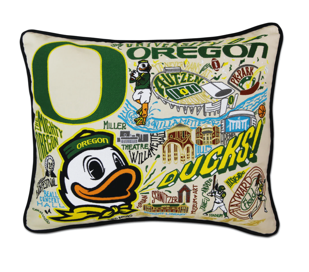 Oregon, University of Embroidered Pillow - Veranda Cafe & Mercantile