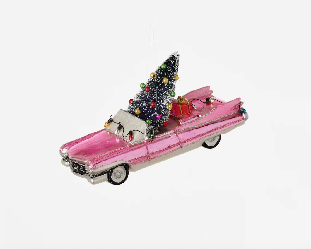 Oversized Pink Cadillac with Tree Ornament - Veranda Cafe & Mercantile