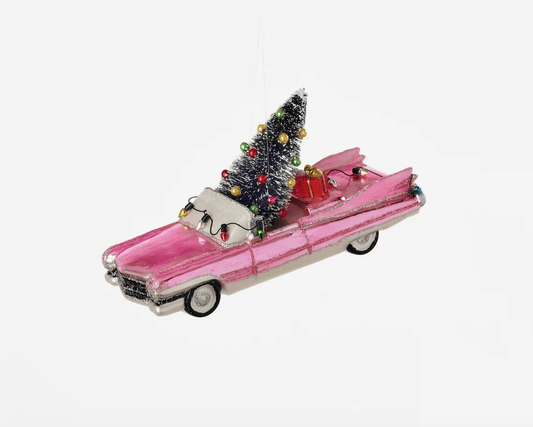 Oversized Pink Cadillac with Tree Ornament - Veranda Cafe & Mercantile