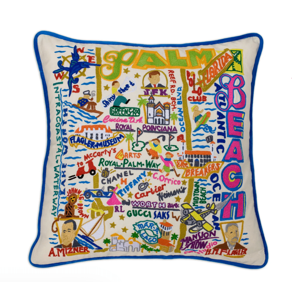 Palm Beach Hand - Embroidered Pillow - Veranda Cafe & Mercantile