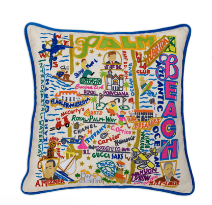 Palm Beach Hand - Embroidered Pillow - Veranda Cafe & Mercantile