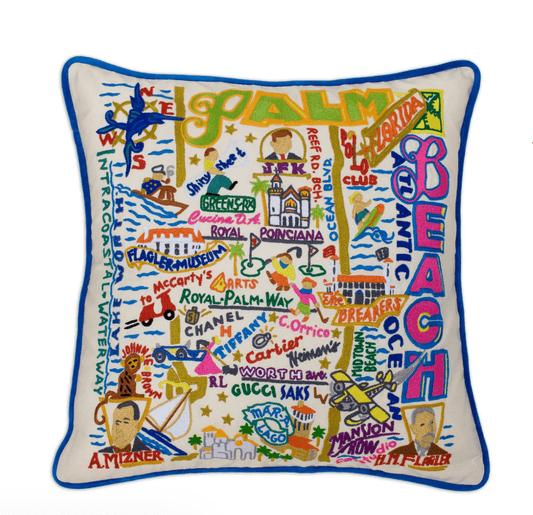 Palm Beach Hand - Embroidered Pillow - Veranda Cafe & Mercantile