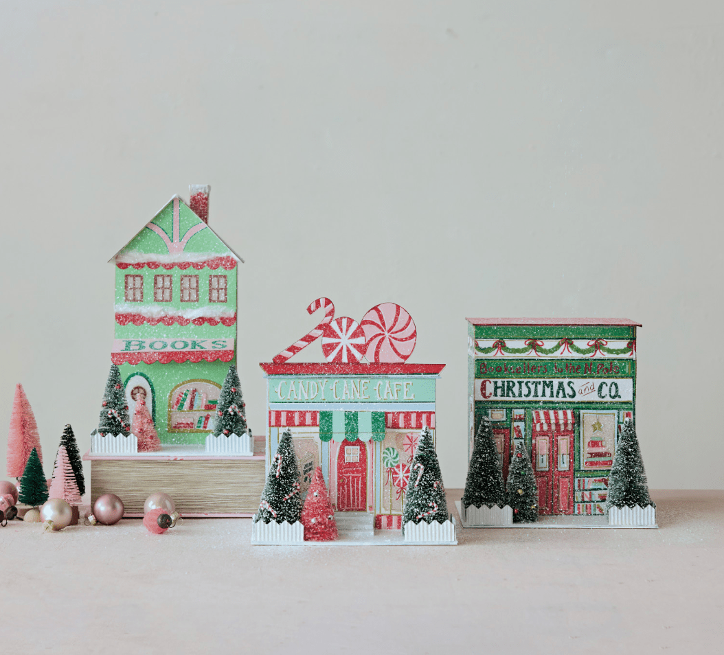 Paper Christmas Village Store with LED Light — 3 Styles (Batteries Included) - Veranda Cafe & Mercantile