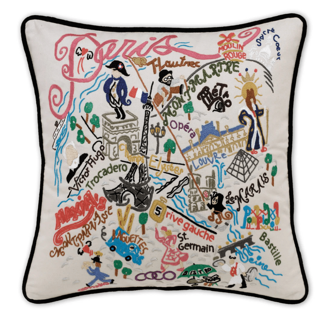 Paris Hand - Embroidered Pillow - Veranda Cafe & Mercantile