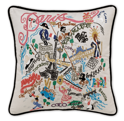 Paris Hand - Embroidered Pillow - Veranda Cafe & Mercantile