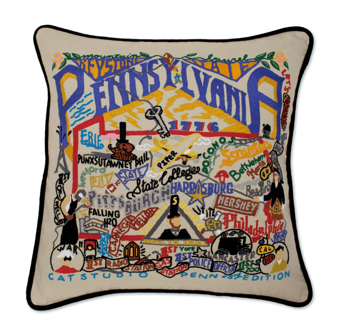 Pennsylvania Hand - Embroidered Pillow - Veranda Cafe & Mercantile
