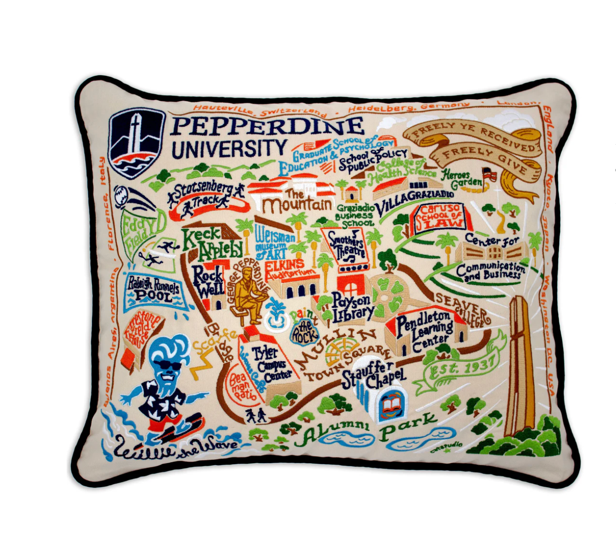 Pepperdine University Embroidered Pillow - Veranda Cafe & Mercantile