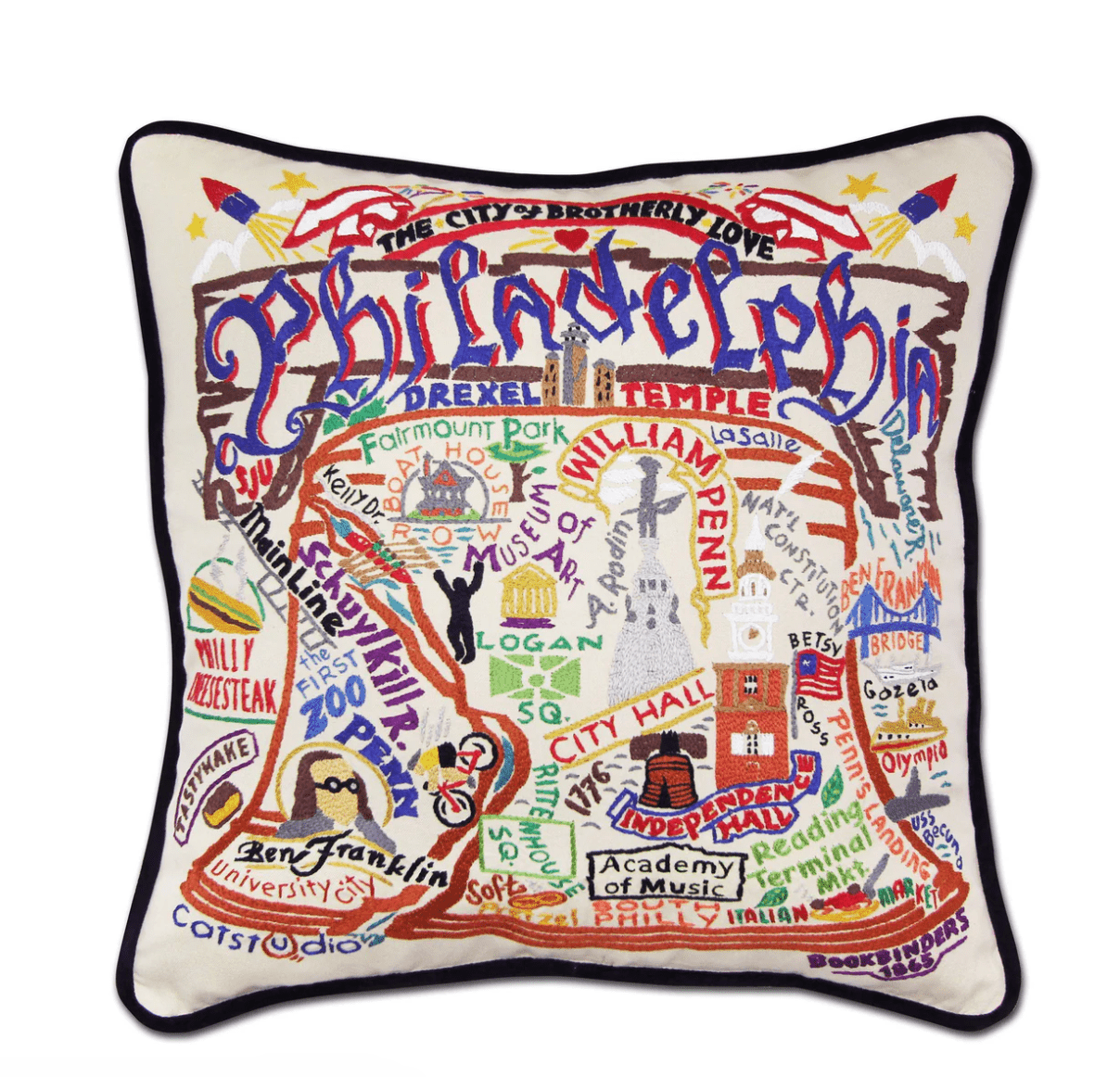 Philadelphia Hand - Embroidered Pillow - Veranda Cafe & Mercantile