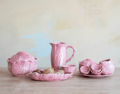 Pink Stoneware Cabbage Shaped Baker - Veranda Cafe & Mercantile