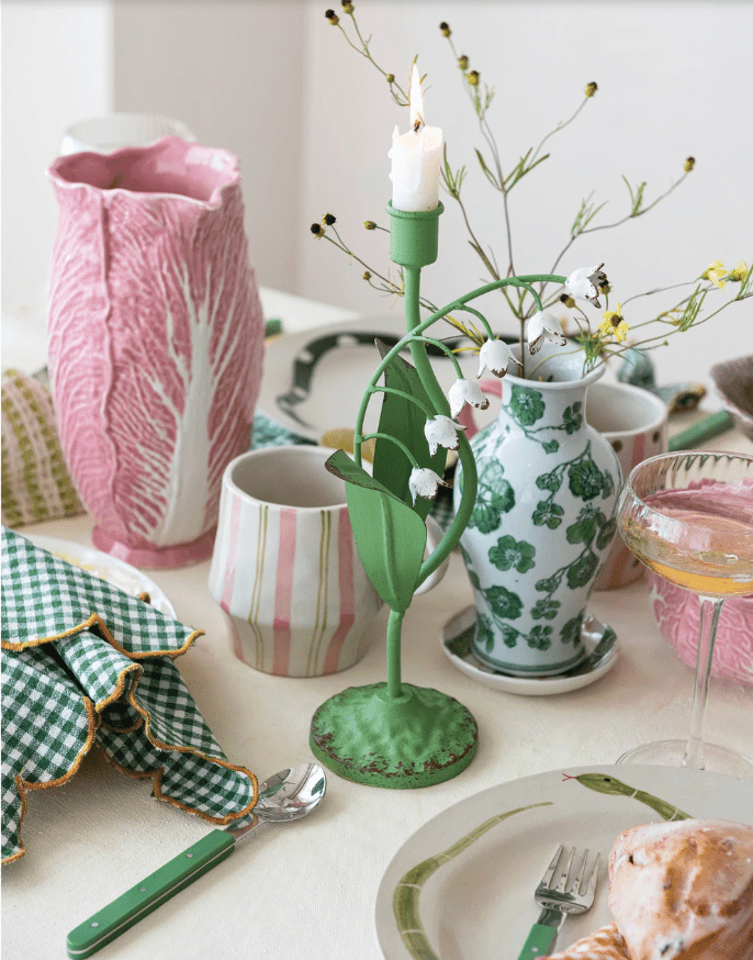 Pink Stoneware Cabbage Shaped Pitcher with Twisted Handle - Veranda Cafe & Mercantile
