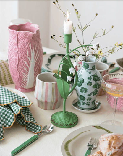 Pink Stoneware Cabbage Shaped Pitcher with Twisted Handle - Veranda Cafe & Mercantile
