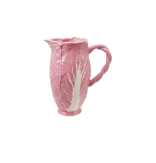 Pink Stoneware Cabbage Shaped Pitcher with Twisted Handle - Veranda Cafe & Mercantile
