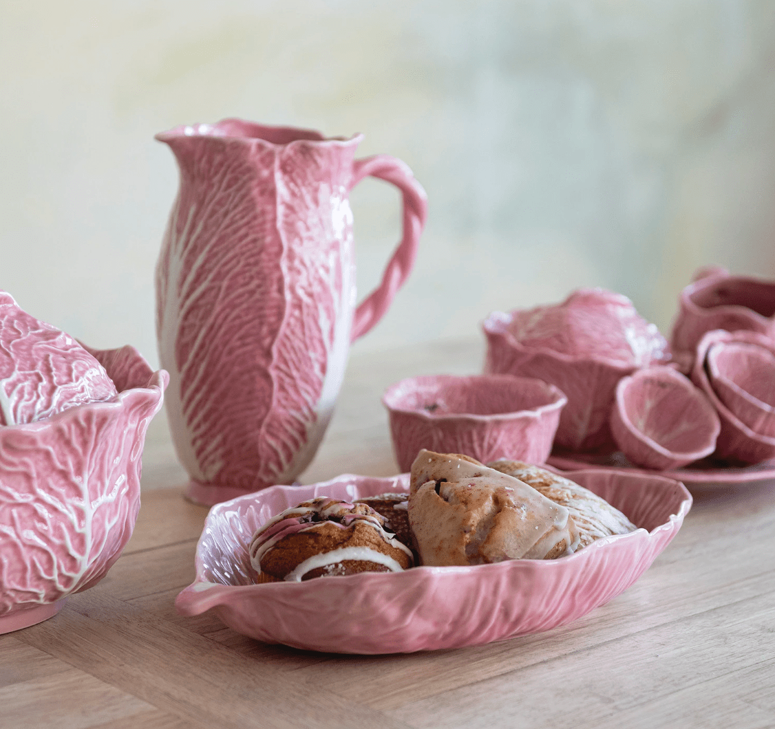 Pink Stoneware Cabbage Shaped Platter - Veranda Cafe & Mercantile