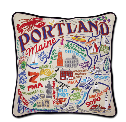 Portland, ME Hand - Embroidered Pillow - Veranda Cafe & Mercantile