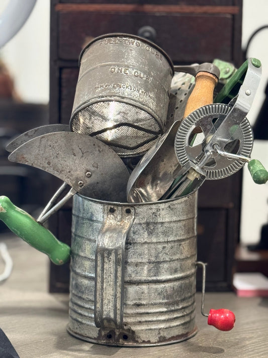 Primitive Green Kitchen Bundle - 7 Vintage Pieces - Veranda Cafe & Mercantile