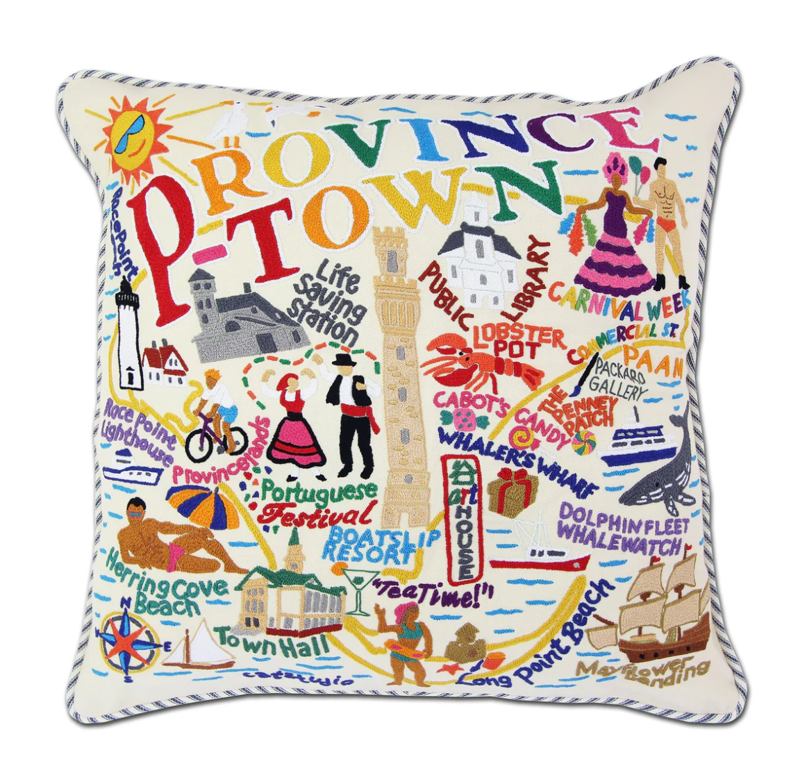 Provincetown Hand - Embroidered Pillow - Veranda Cafe & Mercantile