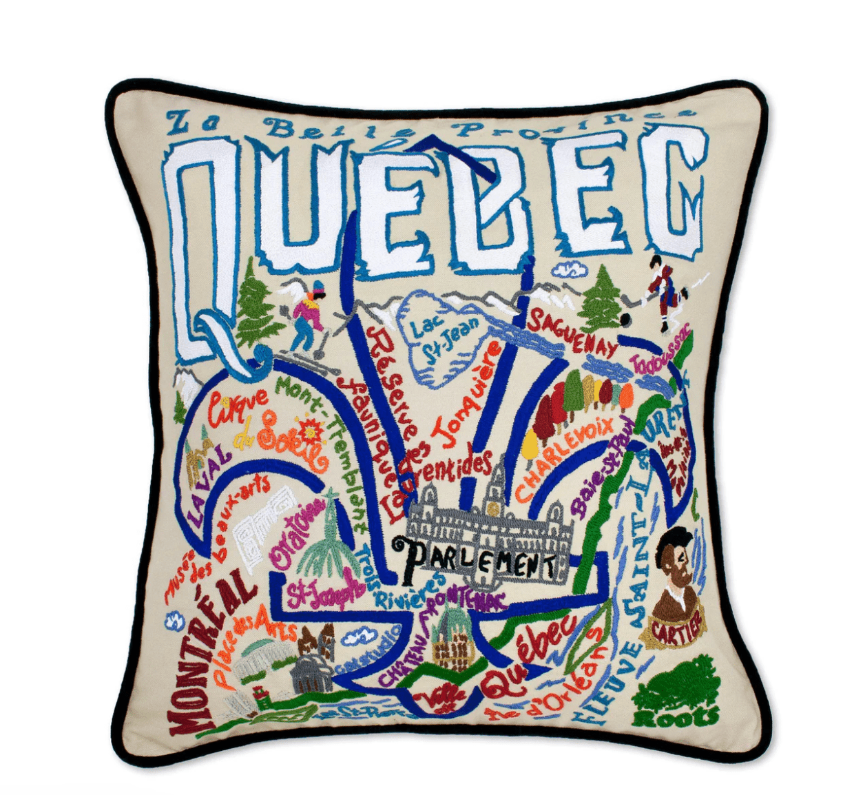 Quebec Hand - Embroidered Pillow - Veranda Cafe & Mercantile