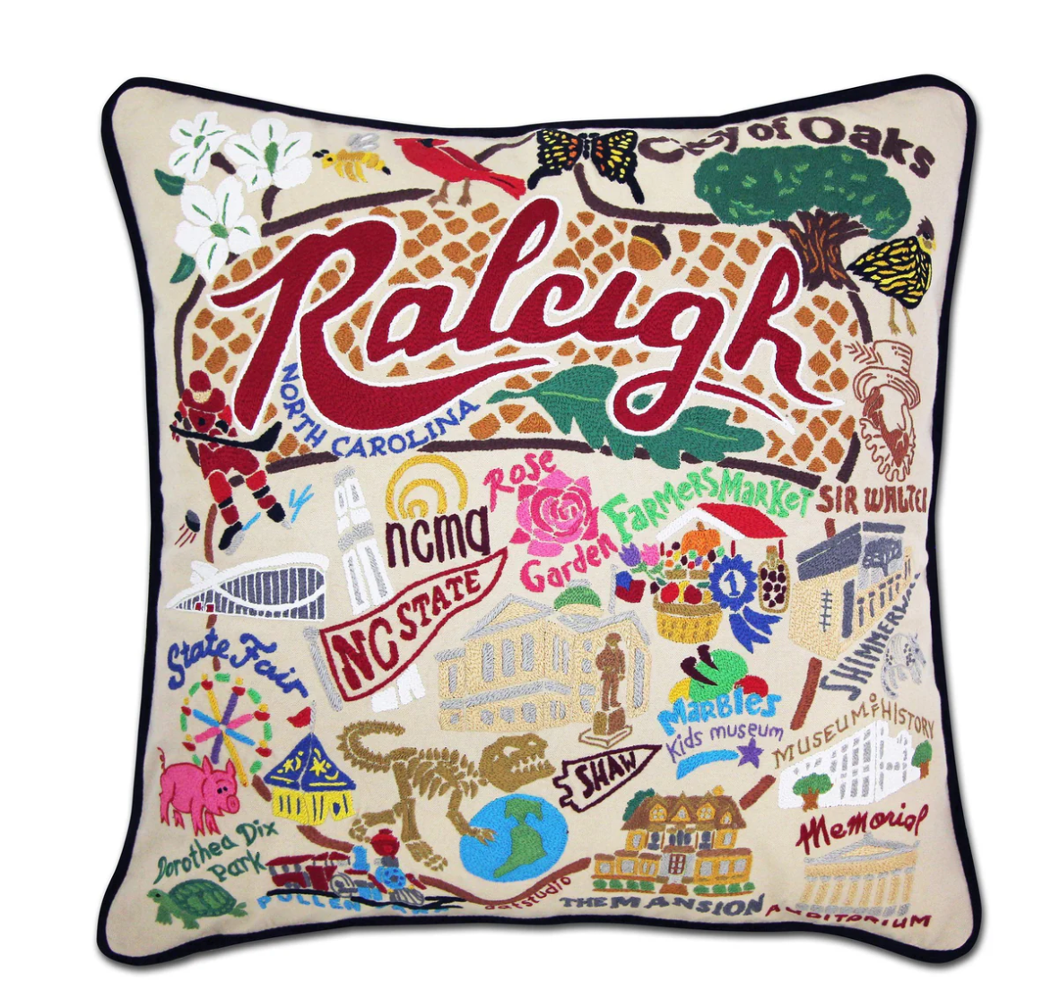 Raleigh Hand - Embroidered Pillow - Veranda Cafe & Mercantile