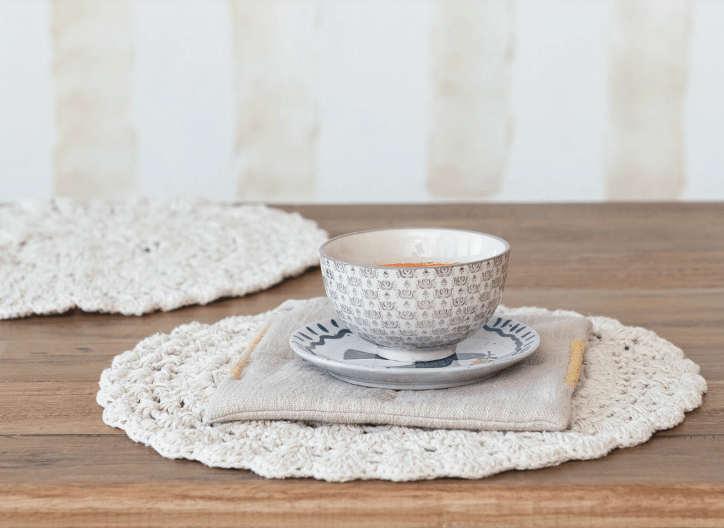 Recycled Cotton Blend Crocheted Placemat - Natural - Veranda Cafe & Mercantile