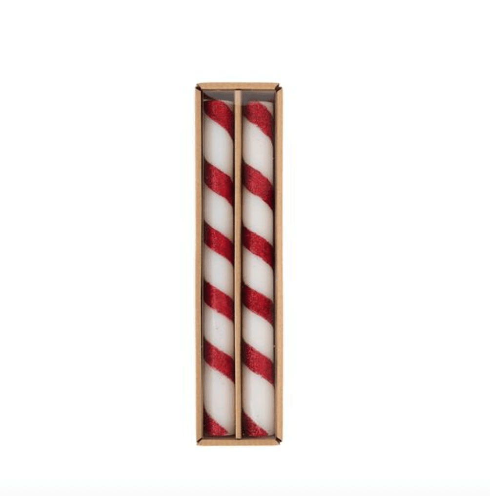 Red Stripe Taper Candle Set - Veranda Cafe & Mercantile