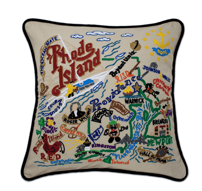 Rhode Island Hand - Embroidered Pillow - Veranda Cafe & Mercantile