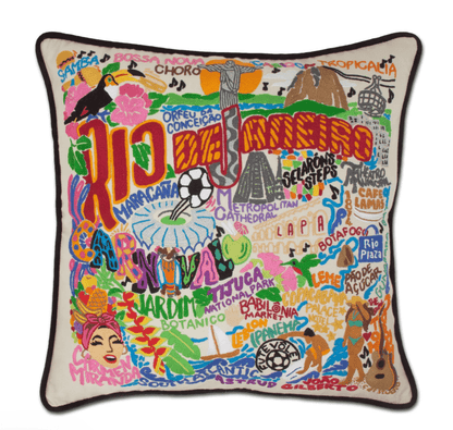 Rio De Janeiro Hand - Embroidered Pillow - Veranda Cafe & Mercantile